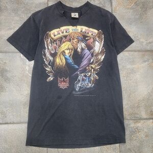 Vintage 1992 American Biker Men's Medium Live The Life 3D Emblem Style T Shirt